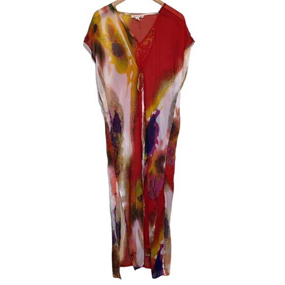 Michael Stars Water Color Maxi Sheer Swim Cover-Up OSFM - Picture 2 of 9